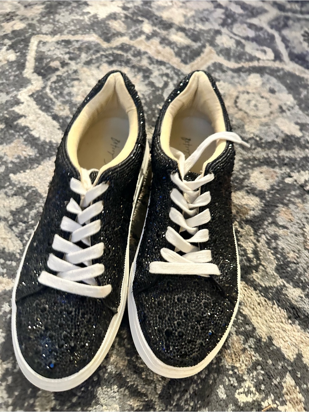 Betsey Johnson Black Glitter Low-Top Lace-Up Sneakers - Picture 3 of 11